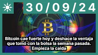 Bitcoin cae fuerte hoy y deshace la ventaja que tomó con la bolsa la semana pasada Empieza la caida [upl. by Guild]