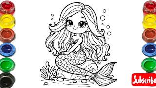 Cute Mermaid Drawing for kids Painting amp Coloring for kids Toddlers  Lets Draw Togetherkidsart [upl. by Rosati492]