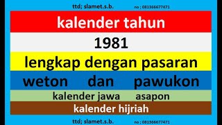 kalender 1981 lengkap pawukon  weton  pasaran kalender jawa  hijriah [upl. by Dawson]