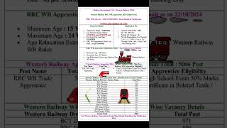 🎁Western Railway New vecancy out notice 🎁 2024 Eligibility 10 th pass With ITI related trade ntpc [upl. by Vierno]