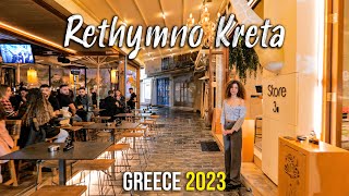 Rethymno Crete a relax night walk in 4k Greece 2023 [upl. by Sumerlin]