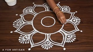 Easy Round Flower Rangoli Designs for BEGINNERS🌺 Step by Step Special Alpona Designs for FESTIVAL 🌷 [upl. by Thorlie832]