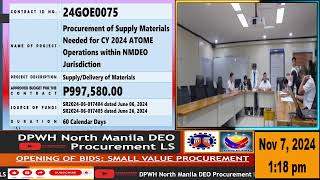 Procurement Livestream for DPWH North Manila DEO on NOVEMBER 7 2024 [upl. by Amelia]