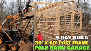 How To Build 30x60 x16 Amish Pole Barn Detached Garage Post Frame Building Construction Time Lapse [upl. by Leahpar]