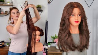 LONG HAIR  CURTAIN BANG TUTORIAL  LAYERS  FACE FRAMING  HOW TO [upl. by Odlonra]