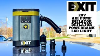 EXIT INFLATOR 20V MULTIFUNCTION AIR COMPRESSOR TIRE PUMP DEFLATOR LED LIGHT POWER BANK SYSTEM [upl. by Nitsur]