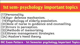 part2 psychology 33 important topic full chapter for INC Exam pattern  1st semester  bsc nursing [upl. by Suzetta212]