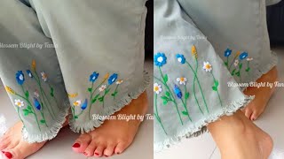 pant stitching  hand embroidery on pant flowers stitching tutorial hand stitching tutorialdiy [upl. by Beckie]