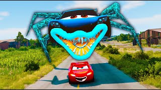 Lightning McQueens Epic Escape from Giant Spider Monsters in BeamNGDrive A Wild Escape Challenge [upl. by Abernon]