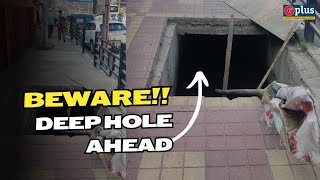 Huge hole on footpath In Guwahati’s Ulubari turns into Death Trap  GPlus [upl. by Llerryt]