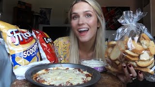 Chips and Dip Mukbang cheesy lasagna dip [upl. by Donell706]