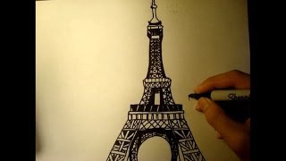 Free Drawing Lesson How to Draw the Eiffel Tower Easy Simple Drawing Tutorial Paris France [upl. by Enidanreb]