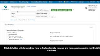 CINAHL Finding systematic reviews and metaanalyses [upl. by Decker172]