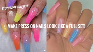 HOW TO APPLY PRESS ON NAILS WITHOUT NAIL GLUE  BEGINNER FRIENDLY NAIL TUTORIALS  QUICK amp EASY [upl. by Jeddy353]