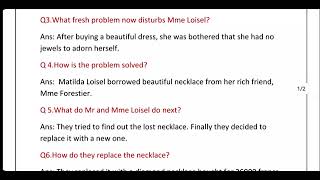 The Necklace  Class 10th English  Question answer [upl. by Sudaorb]