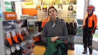 ANDREAS STIHL SAS  Marie présente la protection anticoupures pour travailler avec la tronçonneuse [upl. by Ellennaj]