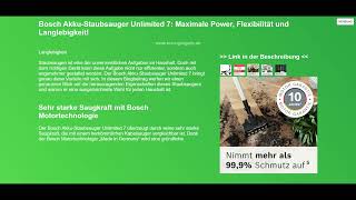 Bosch AkkuStaubsauger Unlimited 7 Maximale Power Flexibilität und Langlebigkeit [upl. by Addiego747]