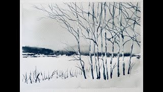 How To Paint A Simple Watercolour Silver Birch Snow Landscape watercolor Christmas Card Tutorial [upl. by Sharia705]