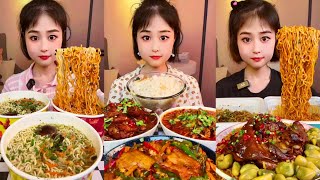 ASMR Chinese Food Mukbang  Stir Fried Chicken and Rice  Braised Pork Elbow  Fry Chicken Noodles [upl. by Arinaj]