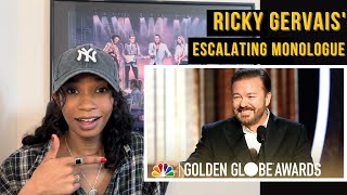 Ricky Gervais’ Perfectly Painful Golden Globes Monologue Reaction [upl. by Ahsinej]