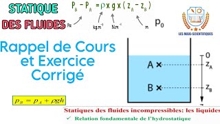 Statique des fluides incompressibles  cours et exercice corrigé loi de Pascal [upl. by Ahsilac]