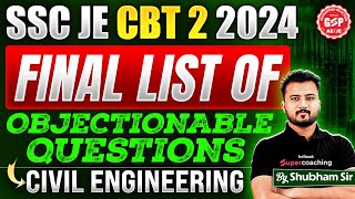 SSC JE CBT 2 2024  SSC JE CBT 2 2024 Civil Engineering Objectionable Questions  Shubham Sir [upl. by Favian]