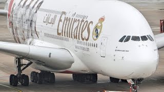 Real Madrid Livery Emirates A380 Takeoff at Düsseldorf Airport [upl. by Natie]