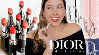 DIOR ADDICT SHINE LIPSTICKS New Formula Review  Swatches [upl. by Htinnek]