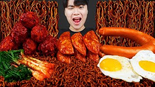 ASMR MUKBANG 직접 만든 양념 치킨먹방 짜파게티 소세지 김치 레시피 amp 먹방 BLACK BEAN NOODLES AND FRIED CHICKEN EATING SOUND [upl. by Yliab433]