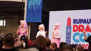 Crystal Gothy amp Scaredy Kat  intro to God Shave the Queens trailer  RuPauls DragCon UK 190120 [upl. by Engle]