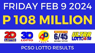 Lotto Result February 9 2024 9pm PCSO [upl. by Sadinoel]