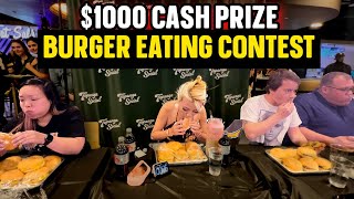 1000 CASH PRIZE BURGER EATING CONTEST at Topanga Social RainaisCrazy [upl. by Peedsaj]