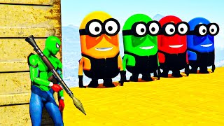 GTA 5 Epic Ragdolls RED SPIDERMAN VS RED MINION VS GREEN MINION Euphoria Physics amp Funny Fails [upl. by Melba601]