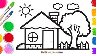 🏡How to Draw a House with Garden  Drawing Coloring amp Painting [upl. by Repotsirhc46]