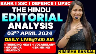 Editorial Analysis  3rd April 2024  Vocab Grammar Reading Skimming  Nimisha Bansal [upl. by Milde]