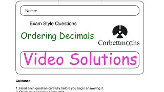 Ordering Decimals Answers  Corbettmaths [upl. by Arelc128]