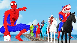 Game 5 Superheroes SpiderMan the challenge of riding a horse across the river vs Batman vs hulk [upl. by Bevvy]