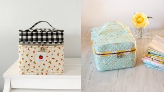 Cutie Cube Bag  How to sew Quilted Organizer  Forgotten Memories fabric  Sewing Case [upl. by Cirone]