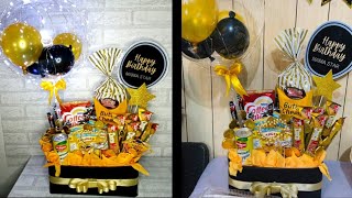 DIY Gift Basket Snacks BouquetTutorial Gift Basket Ideas Gift HampersBalloon Bucket Snack Box [upl. by Ewolram]