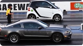 Blown Smart Car Outruns Mustang  Epic Drag Race [upl. by Mas]