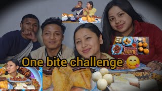 one bite challenge 😋  girls vs boys  fun times [upl. by Aremat]