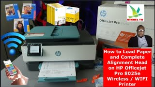 How to Load Paper and Complete Alignment Head on HP Officejet Pro 8025e Wireless  WIFI Printer [upl. by Mario]