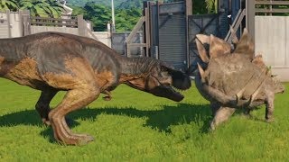 Jurassic World Evolution  TREX vs STEGOSAURUS MAX ATTACK LEVEL  Gameplay HD [upl. by Tserof]