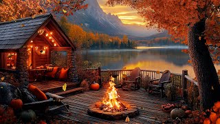 Cozy Autumn Night Ambience 🔥🍁with Crackling Campfire And Night Nature Sounds for Sleep Relax [upl. by Alamak]