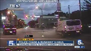 Strongsville police chase runaway Uhaul through Cleveland [upl. by Hadnama]