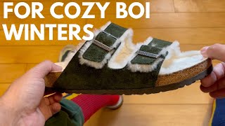 WEAR REVIEW Birkenstock Arizona Shearling Suede Mountain View Green  cozy birkboy [upl. by Susumu]