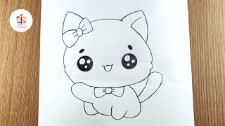 Cute smiling cat pencil drawing  animals kids learning  kitten draw ​⁠Taposhikidsacademy [upl. by Shalom]