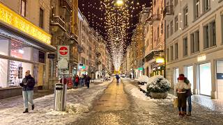 Zurich Christmas Lights ❄️ Beautiful Winter Snow Walk Bahnhofstrasse Switzerland 🇨🇭 4K Walking Tour [upl. by Labors]