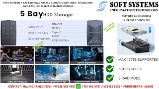 Soft Systems 5 Bay External Array 25 and 35 Inch USB to SATA HDD RAID Case [upl. by Lanae265]