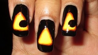 Glowing JackOLantern Halloween Nail Art Tutorial [upl. by Buckie]